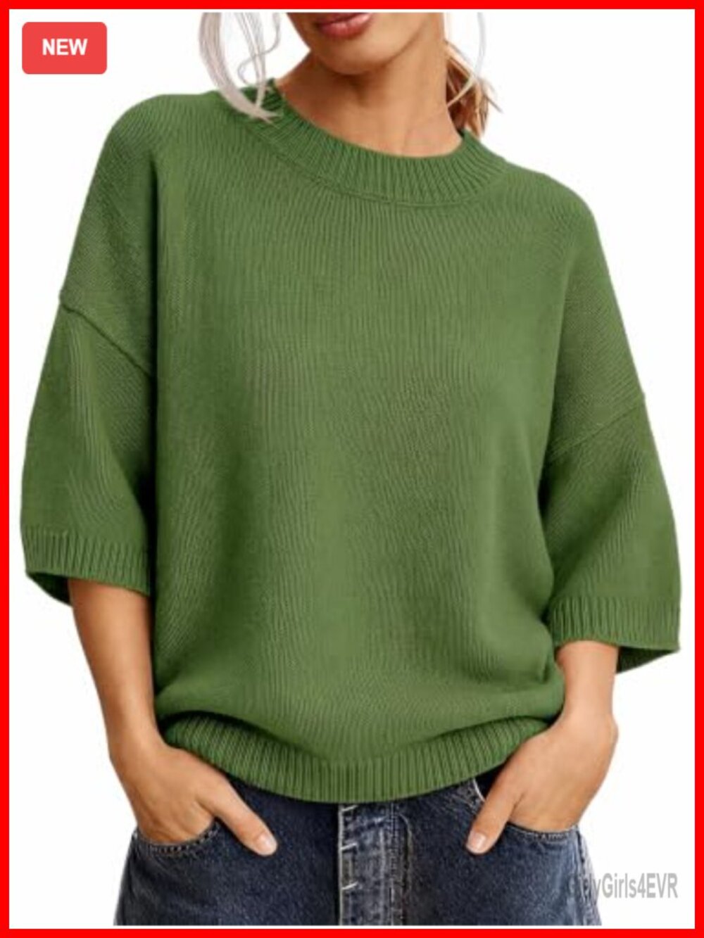 Womens Oversized Short Sleeve Knit Pullover Sweater Crew Neck Soft Top